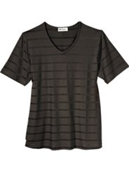 Ulla Popken V Halsshirt Met Structuurstrepen 667252