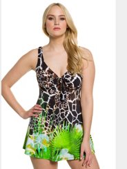 Ulla Popken Giraffe Print Skirted Swimsuit