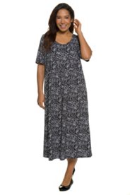 Paisley Print Short Sleeve A-line Cotton Knit Dress | 70978190