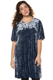 Ulla Popken pannefluwelen jurk - grote maten lichtgrijs-blauw