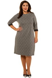 Ulla Popken jurk, lichte a-lijn, wijde ronde hals - grote maten zwart