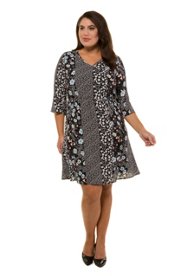 Ulla Popken jurk, 3/4 volantmouwen, crÃªpe - grote maten multicolour