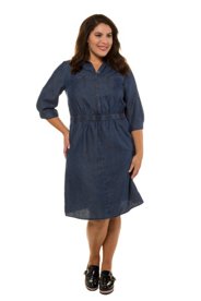 Ulla Popken jurk, overhemdkraag, 4 zakken, denim - grote maten blue denim