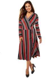 Ulla Popken jurk, wikkel-effect, sierstrikje opzij - grote maten multicolour