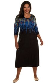 Ulla Popken jurk, naadzakken, 3/4 mouwen, jersey - grote maten multicolour