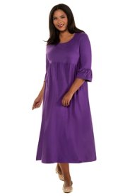 Ulla Popken jurk, 3/4 volantmouwen, dwarsnaad - grote maten braamrood