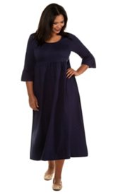 Ulla Popken jurk, 3/4 volantmouwen, dwarsnaad - grote maten middernachtblauw