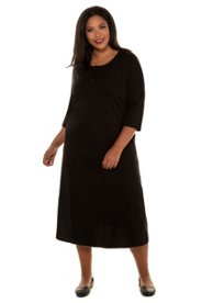 Ulla Popken jurk, a-lijn, knopenlijst, 3/4 mouwen - grote maten zwart