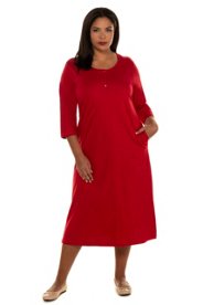 Ulla Popken jurk, a-lijn, knopenlijst, 3/4 mouwen - grote maten rood