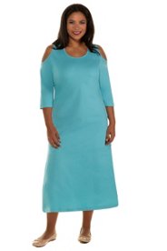 Ulla Popken jurk, a-lijn, schouder cut-outs, 3/4 mouwen - grote maten turquoise