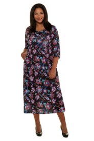 Ulla Popken jurk, naadzakken, 3/4 mouwen, jersey - grote maten multcolour