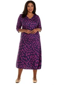 Ulla Popken jurk, v-hals, naadzakken opzij, 3/4 mouwen - grote maten multicolour