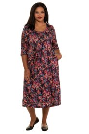 Ulla Popken jurk, dwarsnaad onder buste, 3/4 mouwen - grote maten multicolour