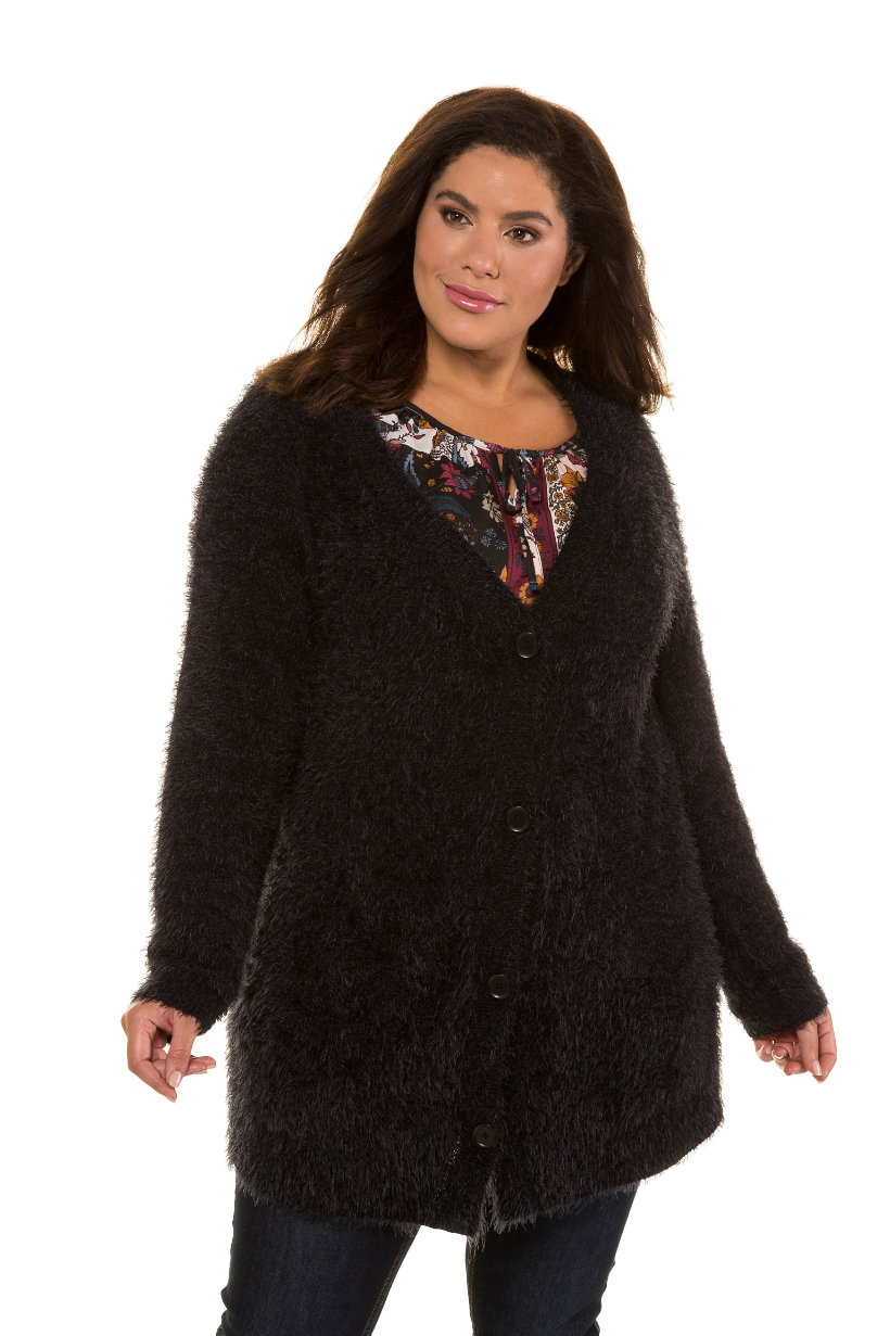 Cardigan, maille fancy, boutons, poches - Grande Taille