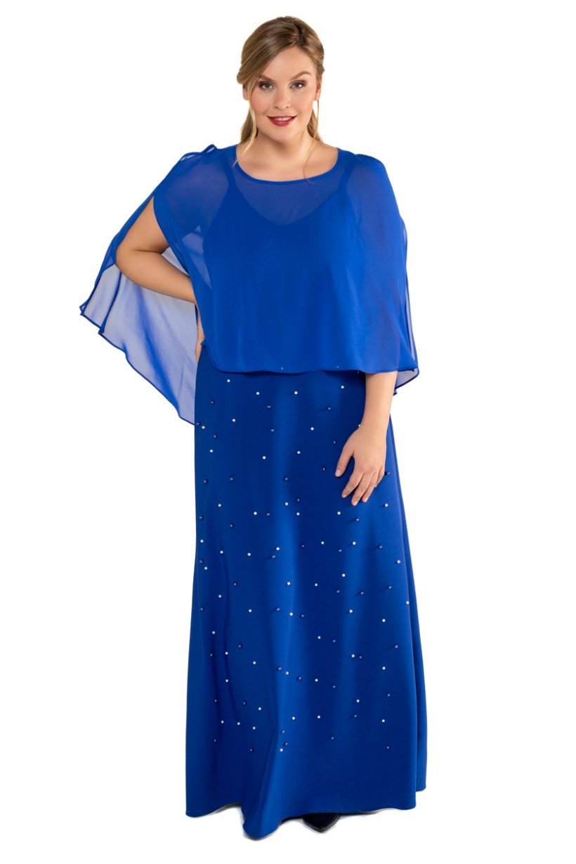 Robe du soir, longue, tombé lisse, perles, étole - Grande Taille