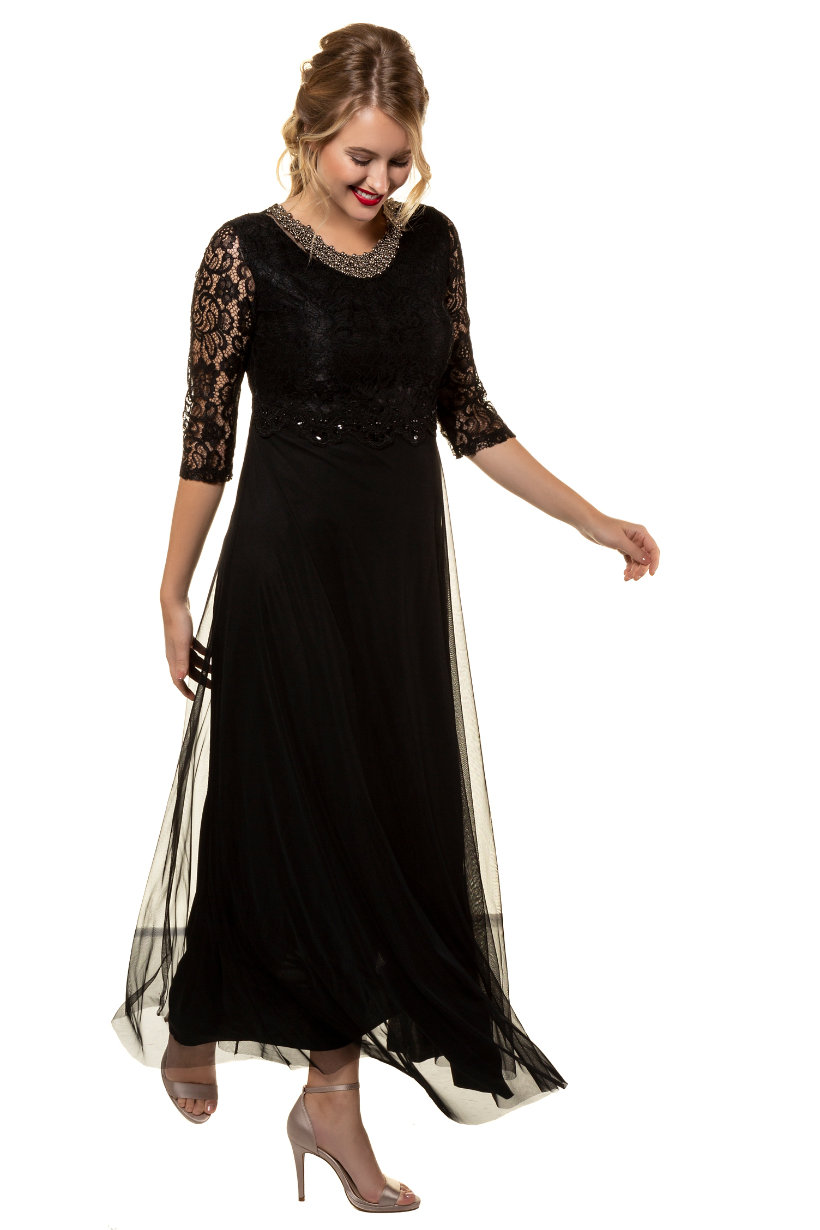 Robe du soir, dentelle, broderies, paillettes, perles - Grande Taille