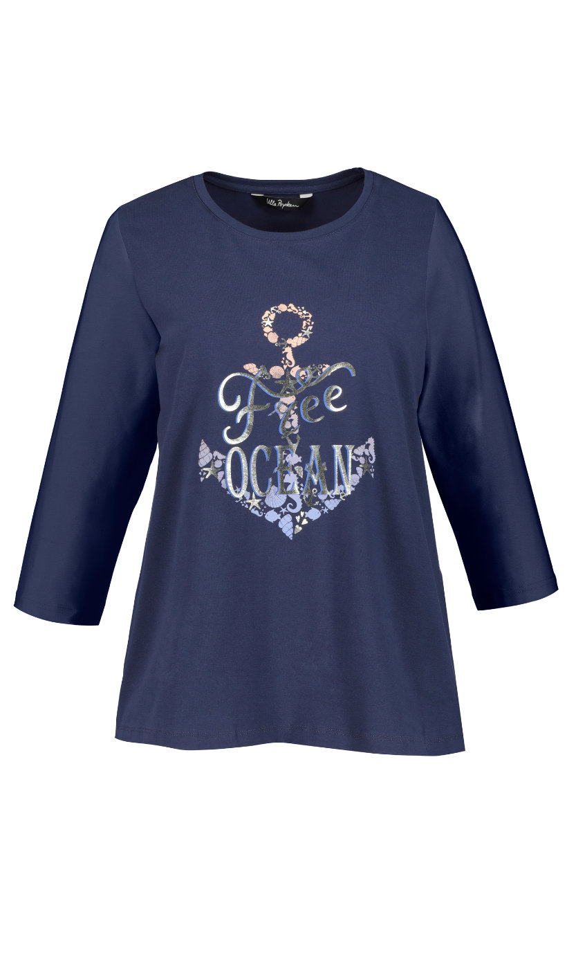Ulla Popken Shirt, Ankermotiv, Classic, Metallic Schrift, 3 Ulla Popken Shirt, Ankermotiv, Classic, Metallic Schrift, 3